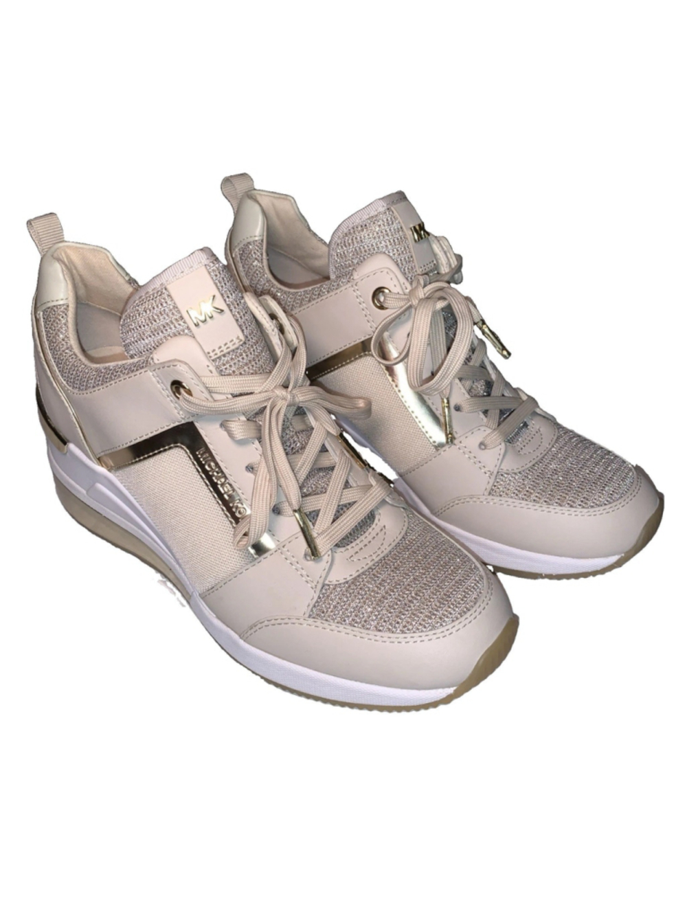 Michael Kors Tan/Gold/White Wedge Trainer With Gold Heel Sz 7M • flaws • Read •